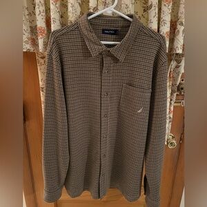 Nautica Men's Brown Houndstooth Long Sleeve Shirt Size XL
